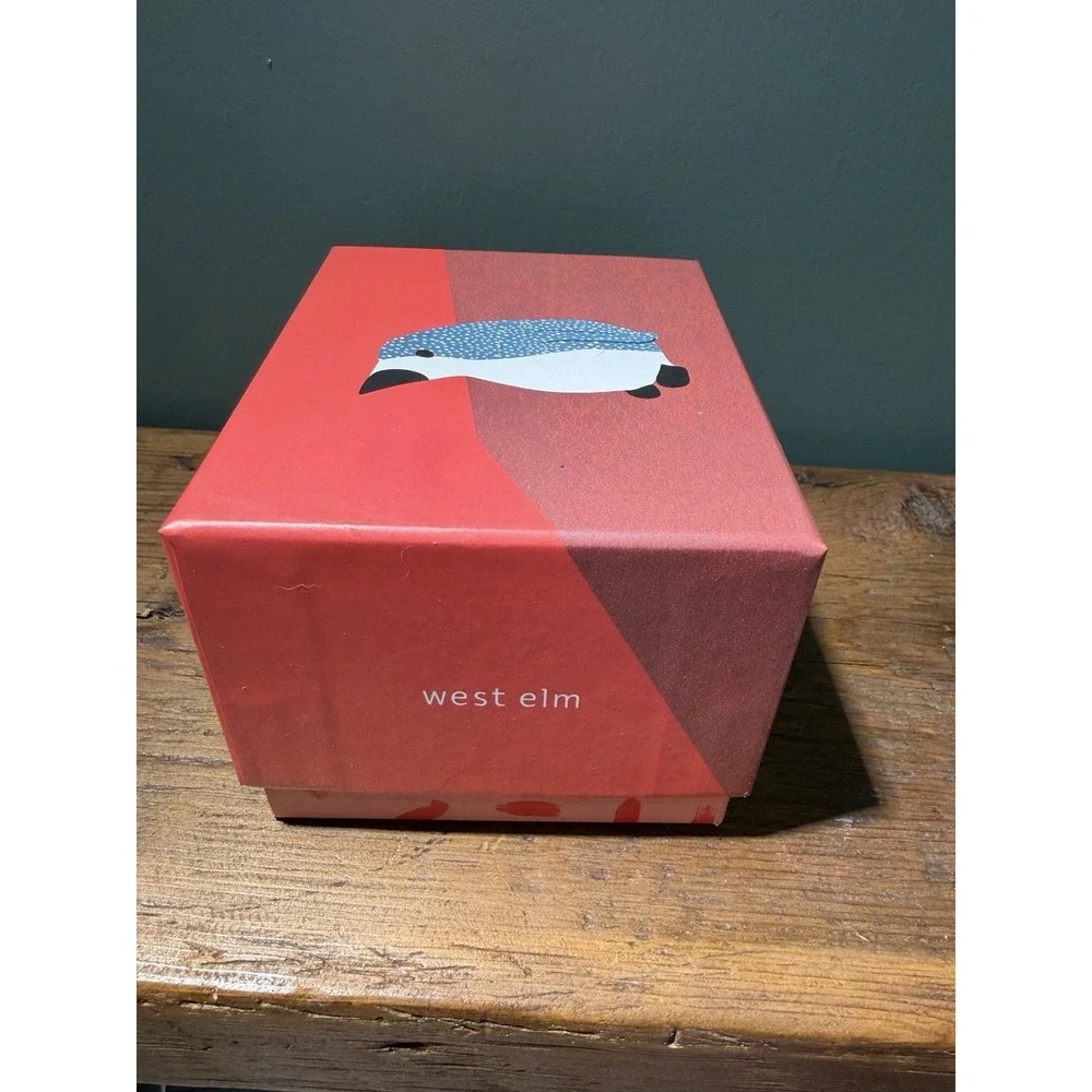 Retired West Elm Hand Blown Art Glass Penguin Figurine Holiday Decor w/ Orig Box